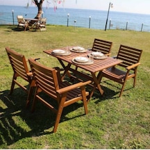 Heybeli Ahşap Katlanabilir Bahçe Seti: 80X140 Masa + 4 Sandalye Krem