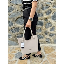 Just Polo Kadın Yeni Sezon Yumuşak Deri Lüks El Çantası Shopper Ekru