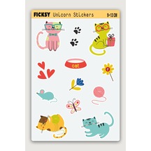 Sevimli Yavru Kedi Sticker Seti - 12 Adet Etiket Çıkartma Diğer