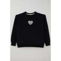 Breeze Kız Çocuk Sweatshirt Işıltılı Kalp Masalı İnci İşlemeli 9-14 Yaş, Siyah Siyah
