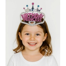 Lvsqvr Gümüş Renk Taç Üzeri Pembe Birthday Prenses Yazılı Çocuk Parti Tacı 11x12 Cm