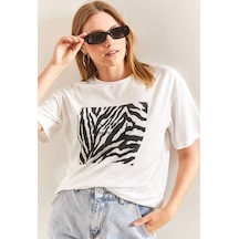 Baskılı Basic Bisiklet Yaka Örme T-shirt- Önü Siyah
