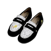 Kadın Vegan Deri Siyah Loafer - Warner Bros Looney Tunes Tweety Tasarım Çok Renkli