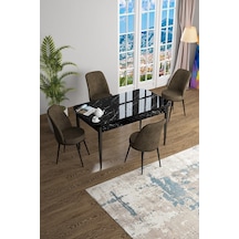 Canisa Concept Han Serisi 70x114 Açılabilir Mdf Mutfak Masası Takımı Siyah Mermer Desen Masa 4 Kahverengi Sandalye Masa Siyah Mermer Desenli Sandalyeler Kahve