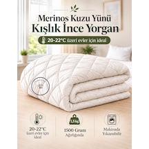 Tek Kişilik %100 Merinos Kuzu Yünü Kışlık İnce Yorgan Doğal Yün Dolgulu Beyaz
