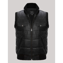 Hakiki Kuzu Derisi Dört Cepli Erkek Yelek Siyah Siyah