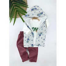 Melonika 3-4-5-6 Yaş Kapşonlu Fermuarlı Çiçekli Şişme Yelek Sweat Pantolonlu 3lü Kız Erkek Çocuk Takımı Yeşil Çok Renkli
