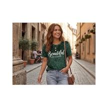 Maşuka Kadife Kumaş Yazlık Kadın T-shirt Tişört Zümrüt Yeşili Zümrüt Yeşili