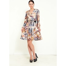 Modatalika Kadın Dijital Baskı Desen Detaylı Kemerli Şık Mini Elbise BEJ Bej Modatalika Kadın Dijital Baskı Desen Detaylı Kemerli Şık Mini Elbise BEJ Bej