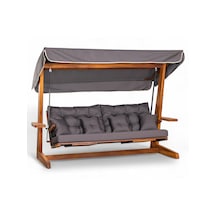 Luna Deluxe 2600 Iroko Beş Kişilik Yatak Olma Ve Ayak Uzatma Sehpalı Ahşap Bahçe Salıncağı Antrasit Minder Seti Dahil Antrasit