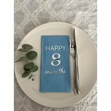 Gümüş Yaldızlı Mavi Happy 8 Yaş Months Garson Katlama Peçete 16 Adet