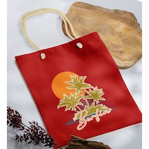 Bk Gift Kişiye Özel Yaz Temalı İsimli Kırmızı Halat Saplı Kumaş Plaj Çantası -2, Baskılı Omuz Çantası, Alışveriş Çantası, Arkadaşa Hediye, Sevgiliye H Haki