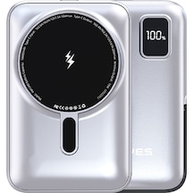Lenyes Pw134d 15w 10000mah 20w Ultra İnce Dijital Led Ekranlı Standlı Wireless Powerbank Gümüş