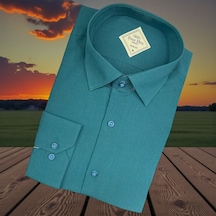 Linen Keten Slim Fit 4 Mevsim Giyilebilen Pamuklu Gömlek Petrol Mavi