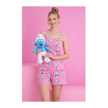 Rindahomewear Kadın Milan İp Askılı Şortlu Pijama Takımı Desenli Pembe