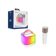 Beyaz Karaoke Mikrofonlu Wireless Hoparlör - Speaker Işıklı Usb Şarjlı Bt - Tf Card - Aux 5w Go53/1395