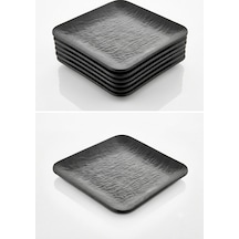 6 Adet Kırılmaz Melamin Kare Tatlı Tabağı Servis Tabağı 18 Cm - Siyah Beyaz