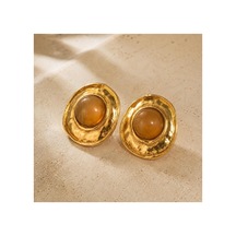 Gold Oval Formlu Amber Kahverengi Taşlı Kadın Küpe Amber Kahve - 886705037 Amber Kahve - 886705037 Amber Kahve