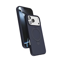 Apple Uyumlu iPhone17 Pro Max Lacivert Standlı Magsafeli Silikon Kılıf