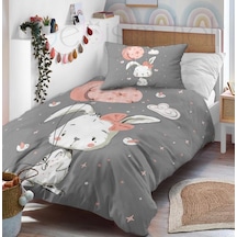 Balon Tutan Sevimli Tavşan Yıldızlı Tek Kişilik Nevresim Takımı