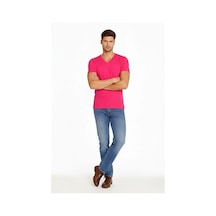 Modi Green Erkek Pembe V Yaka Slim Fit Dar Kesim Likralı Günlük Basic Body T