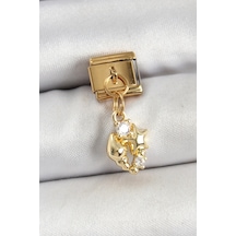 316l Çelik Sallantılı Zirkon Taşlı Deniz Kabuğu Ve Yıldız Model Gold Renk Nomination Charm 5886 Çok Renkli