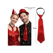Kırmızı Renk Pul Payetli Işıltılı Parti Kravatı 33 Cm - Cole-763807