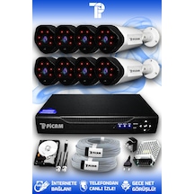 Picam 8 Kameralı Uzay 8 Dış Kamera Set 500 GB HDD Full HD Gece Görüşlü Güvenlik Kamerası Sistemi