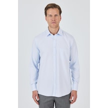 İmza Uzun Kol Desenli Armürlü Sert Yaka Cepli Pamuklu Classic Comfort Fit Gömlek 1004250183 Koyu Mavi