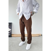 Kahverengi Baggy Keten Pantolon
