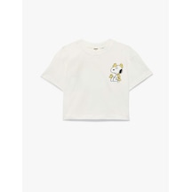 Koton Lisanslı Snoopy Baskılı Ekru Kız Çocuk T-shirt 6skg10159ak Ekru