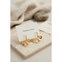 316l Çelik Gold Renk Yelpaze Model Küpe Çok Renkli