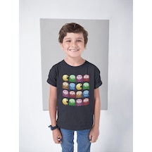 Sevbano Pacman Oyun Baskılı Unisex Çocuk Tişört 1-12 Yaş Siyah