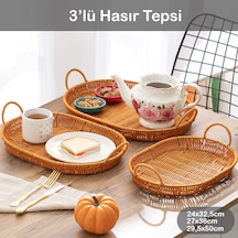 Porsima 708d Oval 3'lü Hasır Tepsi Dekoratif Sunum Servis Tepsisi