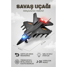 22 Cm Çelik Gövdeli J-31 Gyrfalcon Avcı Jeti - Aydınlatmalı Müzikli, Geri Çekmeli Askeri Hava Aracı Replika Maketi