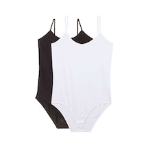 20st 2 Adet Battal Beden İp Askılı Kadın Çıtçıtlı Body Siyah Beyaz 13-2010