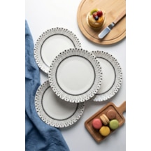 Modern Siyah Beyaz Desenli 6 Adet, 20 Cm Pasta, Tatlı Veya Kahvaltı Tabağı Seti Beyaz - Siyah