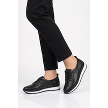 Ayk's Siyah Hafif Lastik Bağcıklı Kadın Casual Ayakkabı Bd-034 Z