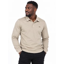 Lacoste Polo Çıt Çıt Kapama Dar Kesim Bej Uzun Kol Açık Bej