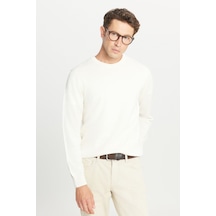 AC&Co / Altınyıldız Classics Erkek Ekru Yünlü Standart Fit Normal Kesim Bisiklet Yaka Triko Basic Kazak Ekru