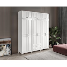 GuneyStore Gözde 6 Kapaklı Yüklüklü Komple Mdf Beyaz Gardırop