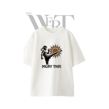Thewert Muay Thai 6 Tasarım Baskılı Ünisex Beyaz Oversize T-shirt