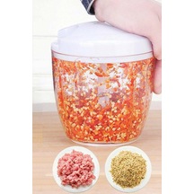 5 Bıçaklı Büyük Boy İpli El Rondosu Pratik Doğrayıcı Chopper 5 Bıçaklı Çek Bırak El Rondosu 1000ml Beyaz