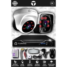 Turkno 2 Kameralı Pania 1 İç Kamera Set HDD'siz Full HD Gece Görüşlü Güvenlik Kamerası Sistemi