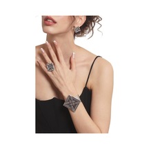 Kadın Antik Gümüş Kaplama Örgü Dokulu Geometrik Tasarım Küpe &yüzük &bilekik Set Gümüş