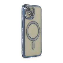 Apple iPhone Uyumlu 15 Kılıf Joke Simli Magneticsafe Kılıf - Lacivert Bz8683140644031