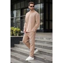 Madmext Camel Bisiklet Yaka Erkek Kadife Takım E7337 Camel