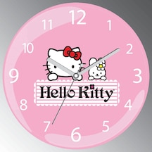 Hello Kitty Bombeli Gerçek Cam Sessiz Duvar Saati Çok Renkli