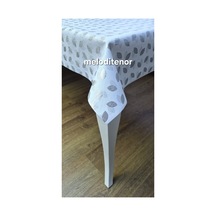 Simli Sedefli Sıkıştırılmış Astarlı Salça Lekesi Tutmayan Silinebilir Lüks Linen Gümüş Yaprak Pvc Muşamba Masa Örtüsü Gümüş Beyaz Gri