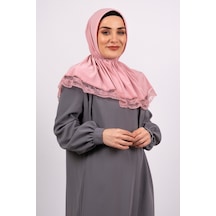 Hürrem Bone Pudra Pratik Hazır Geçmeli Tesettür Eşarp Viskon Kumaş Çıtçıtlı D Pudra